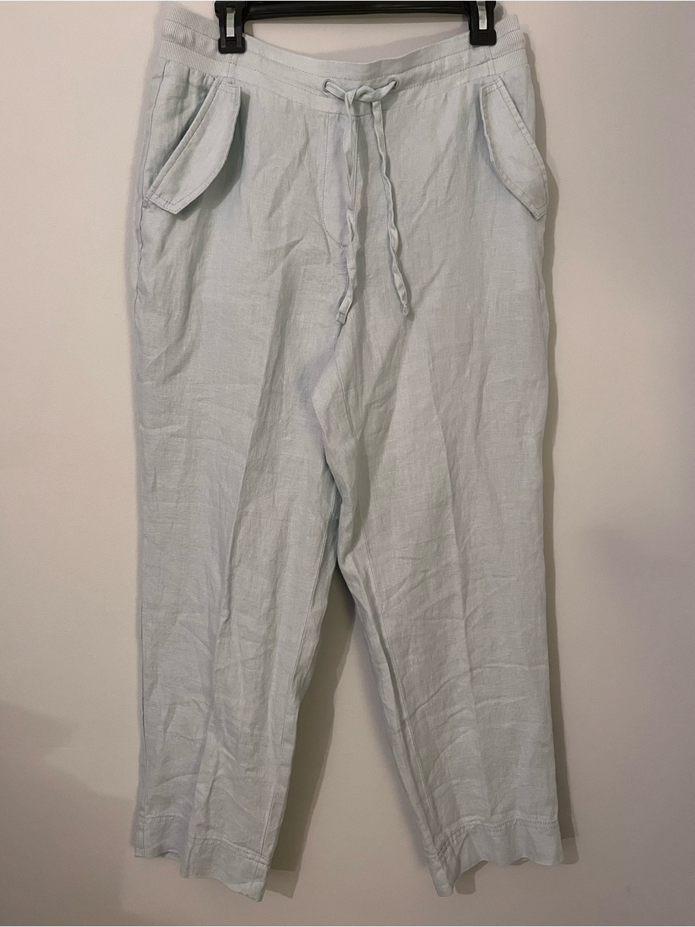 Talbots Light Blue Cropped 100% Linen Drawstring Pants Beach Resort - Size Med
